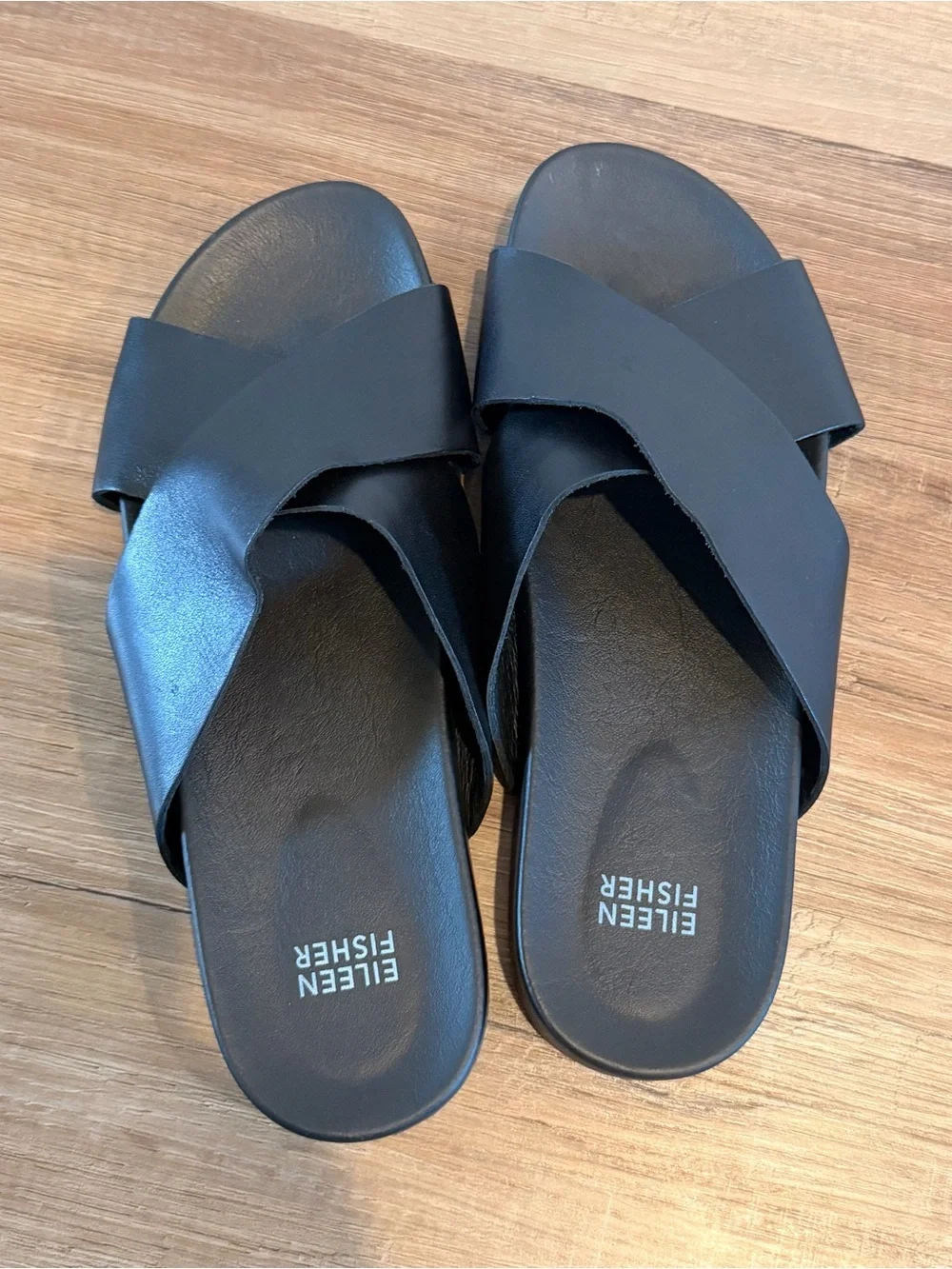Eileen Fisher Dibs Nappa Leather Wedge Sandal Black Size 8